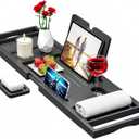 Premium Bathtub Tray Caddy - Expandable Bath Caddy Tray - Adjustable Bamboo Bath Caddy Tub Table - Unique House Warming Gifts New Home - Black