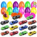 NizyDue 12 Pack Prefilled Easter Eggs with Die-Cast Cars for Kids Boys, Easter Basket Stuffers, Easter Eggs Filled with Toys for Easter Egg Hunt, Party Favor Supplies School Reward Classroom Prizes