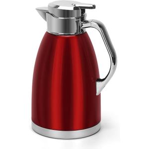61oz Thermal Carafe for Hot Liquids - Insulated Stainless Steel Dispenser for Coffee, Tea, Hot Water - 12h Heat Retention (Red)