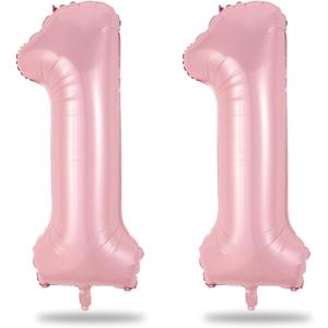 11 Balloon Number Birthday, Giant Light Pink Number 1 & 1 Helium Foil Balloon for Girls 11th Birthday, Pastel Pink 40'' Self Inflating Mylar 11 Balloon for Women Anniversary Party Decorations Supplies