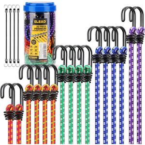 Bungee Cords Heavy Duty Outdoor: 20 Pcs Premium Rubber Bungee Cords with Hooks in a Storage Jar Includes 10", 18", 24", 30", 36", 48" Bungee Cord for Camping, Tent, Fastening Items