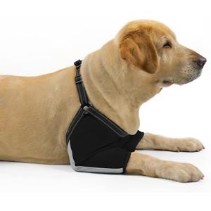 Coodeo Dog Elbow Protector with Adjustable Harness, Soft Breathable Sleeves for Wound Healing & Licking Prevention, D-Rings for Leash, Elbow Pads for Comfort, Designed for Large Dogs (Black, L)