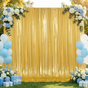 10x10 FT Gold Backdrop, Sequin Backdrop Curtain for Party, Shimmer Shiny Fabric Glitter Back Drop Cloth for Wedding, Birthday, Graduations Photography Background (2 Panels, 5x10 FT)
