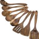 Premium 8-Piece Teak Wood Cooking Utensil Set - Heat Resistant, Lightweight & Sturdy Wooden Spoons for Non-Stick Cookware - Ideal for Cooking, Stirring & Serving