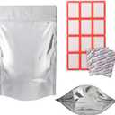 100 Pack 7 x 10 Inch Mylar Bags for Food Storage with Oxygen Absorbers 300CC(110Pcs) and Labels(120Pcs), 1 Quart Stand Up Resealable Mylar Bags(5mil Thickness)