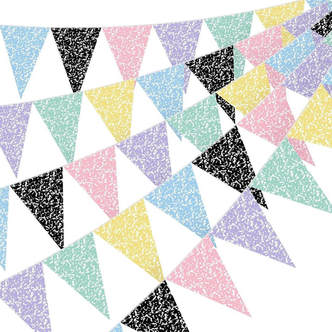 Tiamon 5 Pcs Composition Notebook Banner Classroom Decor Back to School Banner Decoration Colorful Composition Pennant Bunting 49.2 ft Pastel Triangle Flag for First Day of School Party Decoration, 15 Meters/49.2 feet