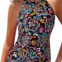 Tempt Me High Neck Tankini Top Backless Bathing Suit for Women Key Hole Swimsuit Swim Top Only (X-Large, Colorful Paisley)