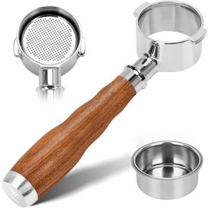 51mm Bottomless Portafilter 2 Ears with 1 Filter Baskets(Double Shots) for De-longhi Stilosa ECP3420/EC155/BCO430/EC260,100% Stainless Steel Portafilter and Walnut Handle
