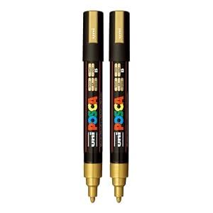Posca 2 Gold Acrylic Paint Markers with Reversible Tips 1.8-2.5mm Medium Paint Pens - Perfect for Crafting, Art Projects, & More