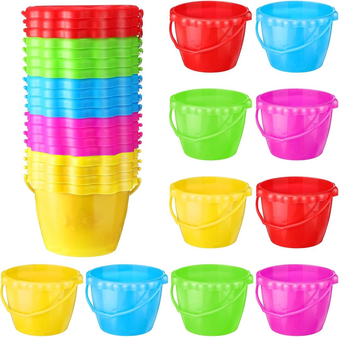 Yinder 20 Packs Sand Buckets Bulk for Kids, 6.5 in Rum Plastic Bucket Pails Beach Toys for Summer Pool Party Favors