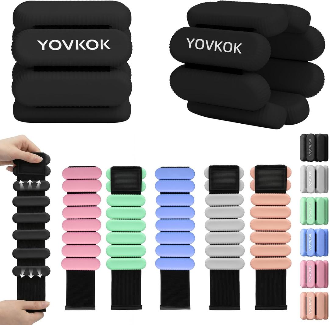 Wrist Weights, Silicone Adjustable Ankle Weights for Women Men - Strengthen Arms and Legs Ideal for for Home Gym Workout, Running, Yoga, Pilates, Barre, Exercise, Strength Training (2 lbs Pair (1lb Each), Black)