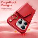 2 x TAURI for iPhone 16 Pro Case, Removable Magnetic Wallet Case with Card Holder, [Compatible with MagSafe] Durable PU Leather Phone Case with Wireless Charging, Red