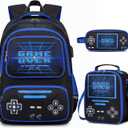 Gamer Backpack for Boys - Cool Luminous School Backpack for Boys with Lunch Bag Pencil Case - Kids Elementary Middle School Book Bags for Teen with USB Charging Port (Black