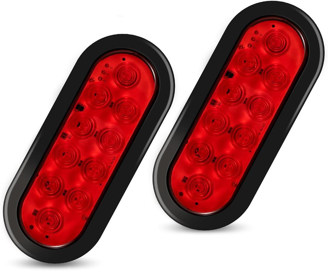 6" Oval LED Trailer Lights Kit, 2PCS Waterproof Stop/Turn/Brake Tail Lights with 10 LED Markers for Truck, RV, Boat, Trailer (Red) DOT Compliant
