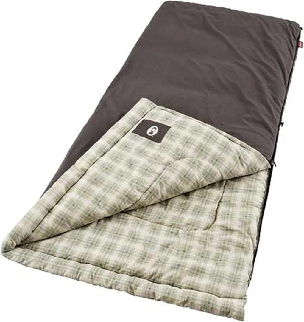 Coleman Heritage Big & Tall 10F Flannel Sleeping Bag, XL Sleeping Bag Fits Adults up to 6ft 7in Tall, Machine Washable, Great for Camping, Hunting, Guests, & More, Brown