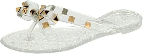TOP Moda Womens Studded Jelly Flip Flops Sandals with Bow, Size 9