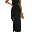 AWASIR Women's Bodycon Long Dresses Strapless Tube Top Side Slit Maxi Dress Black S