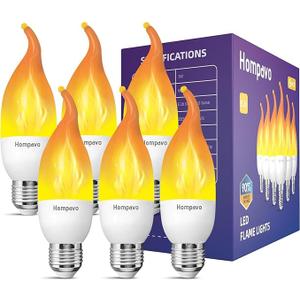 Hompavo LED Flame Light Bulbs E26 Base, Upgraded 3 Modes Flickering Candle Bulbs for Halloween Christmas Party Porch Indoor & Outdoor Decoration – 6 Pack