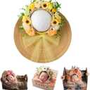 Newborn Photography Props Boys Girls Floral Sitter Hat Baby Photo Props Flowers Bonnet (Cream)
