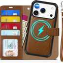 TUCCH Detachable Case Wallet for iPhone 17 Pro (6.3") 2025, Wrist Strap, 4 Card Holders RFID Blocking, Wireless Charging, Stand, 2-in-1 Magnetic, PU Leather, Shockproof Folio Cover, Brown
