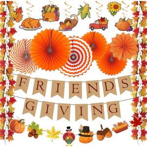 Coneatness Friendsgiving Decorations Kit, Party Banners, Maple Leaf Garlands, Paper Fans&Hanging Swirls, Friends Party Decorations
