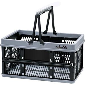 Collapsible Crates For Storage,Plastic Baskets For Organizing,Collapsible Shopping Basket  9.84"x 14.96" x 7.87", 20L Foldable Crate With Handles for Car Classroom Kitchen Bathroom Medicine Milk Black