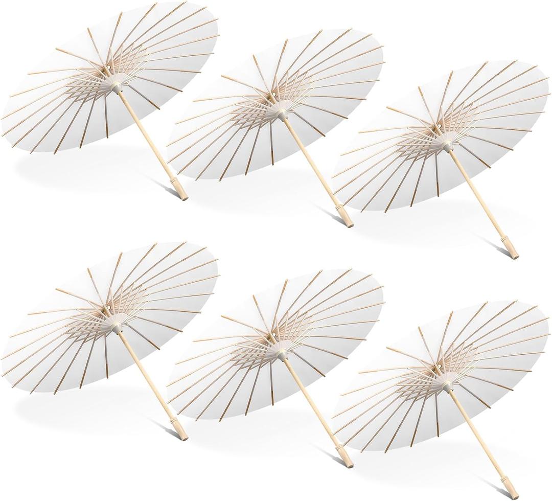 Sanwuta 8 Pcs 23.6 Inch Paper Parasol Umbrellas Chinese Japanese Handmade Oil Paper Sun Umbrella for Wedding Bridal Party Photo Props DIY Decor Garden Parties Tea Party Decorations