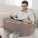 Reading Pillows for Sitting in Bed Adult, Reading Pillow for Gaming, for Working, Playing Games, Crocheting or Sitting, Lap Memory Foam Pillow with Side Pockets (Reddish Brown and White)