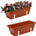 Deck Railing Planter Box 2 Pack, Over Railing Planter Box 17 Inch, Balcony Planters Railing Hanging with Metal Brackets, White and Red