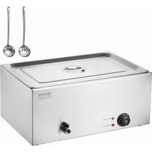 VEVOR Commercial Food Warmer, 1 Pan Electric Steam Table, 1200W Professional Countertop Stainless Steel Buffet Bain Marie with 86-185°F Temp Control for Catering and Restaurants, Silver