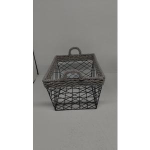 Wire Basket for Organizing with Wooden Handle Vintage Style Rectangle Mesh Metal Basket Food Storage Organizer for Home Kitchen Pantry Bathroom Picnic Cabinets(Black) 17.5x13.5 Inch