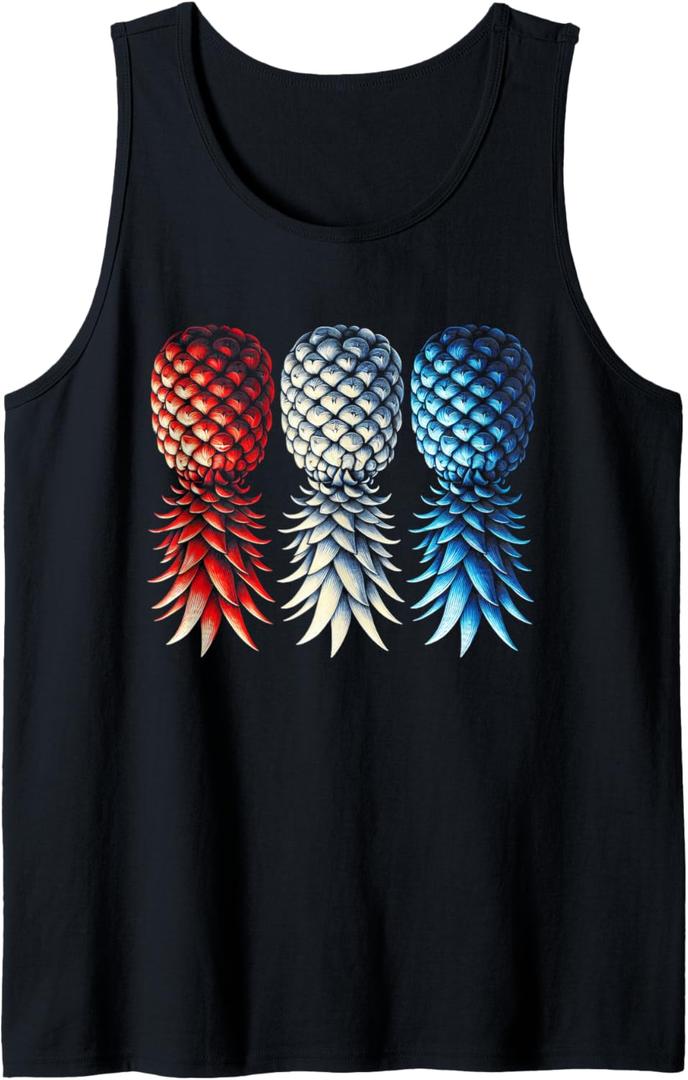 Patriotic Upside Down Pineapple Tee - 4th July Swinger Party Tank Top (Small, Black)