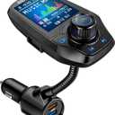 Upgraded Bluetooth FM Transmitter for Car, Wireless Radio Adapter Kit W 1.8" Color Display Hands-Free Call AUX in/Out SD/TF Card USB Fast Charge 18W for All Smartphones Audio Players - Black