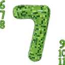 3 x Video Game Number 7 Balloon Different shades of Green Number Balloons for Game Birthday Decorations, Pixel Game Party Supplies 7 Number Balloon