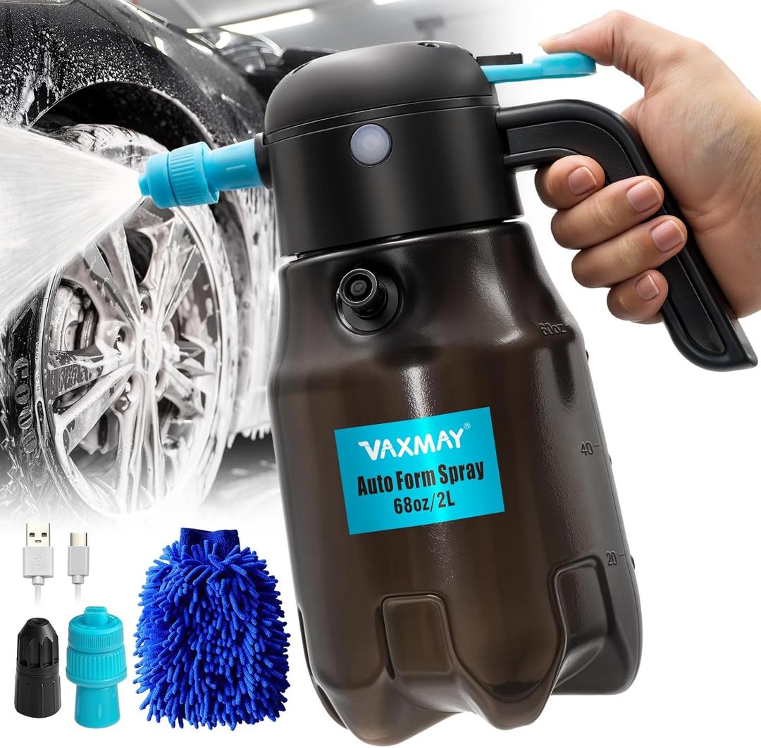 VAXMAY Electric Foam Sprayer 0.5Gal/2L, 60PSI Powerful Battery Powered Car Foam Sprayer, Rechargeable Foam Sprayer Car Wash with 2 Modes, Cordless Foaming Spray for Car Cleaning Detailing Home Garden