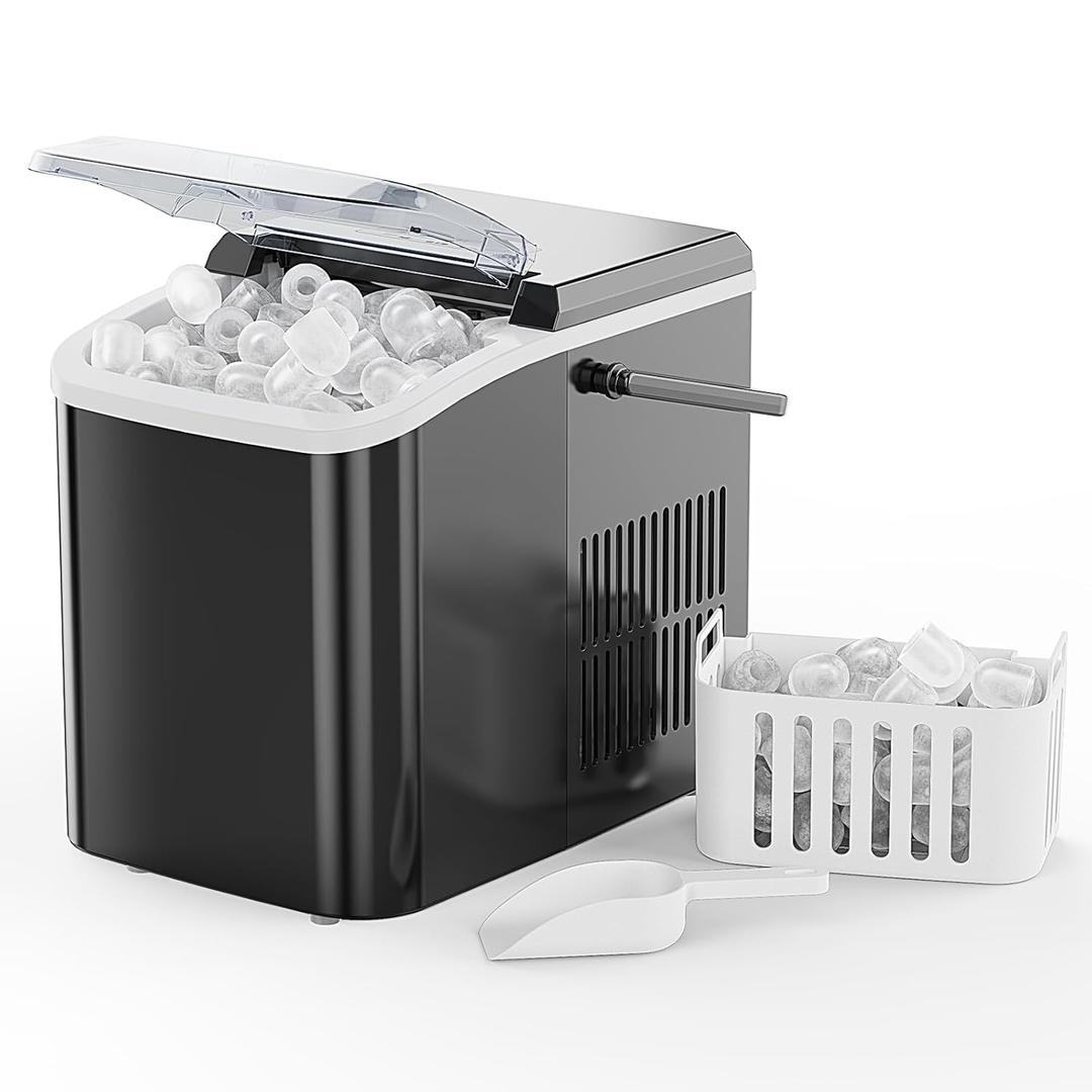 NEWBULIG Ice Makers Countertop with Handle, Portable Ice Machine, 9 Bullet Ice Cubes in 6 Mins, 26lbs in 24Hrs, Auto-Cleaning, with Basket and Scoop, for Home, Kitchen, RV, Camping,Black (12.3"*11.5"*8.5")
