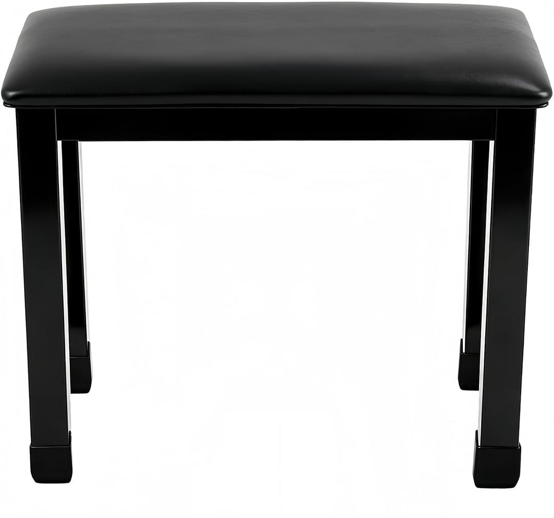 Black Piano Bench, Metal-Frame Padded Keyboard Stool, 17.7" L x 11.6" W x 18.1" H