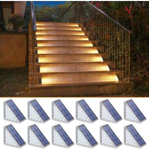 NIORSUN Solar Stair Lights Outdoor Waterproof IP67,12 Pack Warm White Step Lights Outdoor Auto On Off,Solar Light for Steps,Stair,Patio,Yard,Porch,Front Door,Sidewalk,Deck Decor