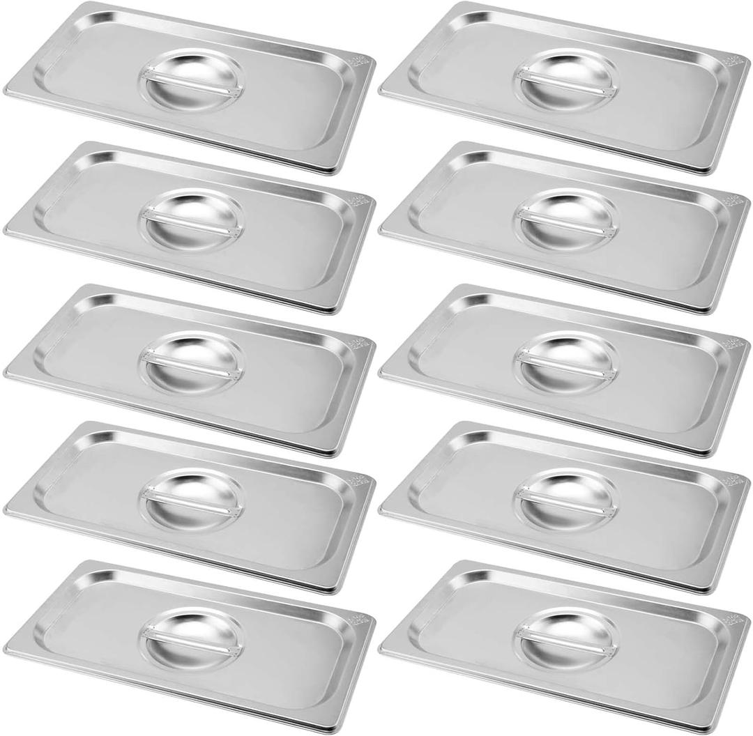 10 Pack 1/3 Size Stainless Steel Steam Table Lid, Hotel Pans Lids with Handle Solid Hotel Pan Cover for Hotel, Restaurant, Canteen and Party, Silver