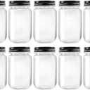 NovelinKs 16 Ounce Plastic Jars with Black Lids - Refillable Round Clear Containers - Storage for Kitchen & Household - BPA Free (10 Pack)