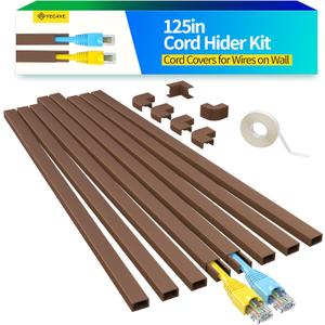 Yecaye 125in Brown Cord Hider - One-Cord Channel Cord Cover on Wall - Cable Management Kit - Wire Covers for Cords - Cable Raceway - 8X L15.7in W0.59in H0.4in, CMC03 Brown (Small)