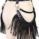 Women Punk Tassel Belt Leather Body Harness Waist Chain Gothic Caged Belt Rave Party Nightclub Costume (Black)