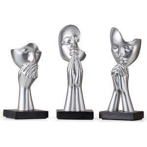 3 Pcs Silver Decor Prayer Statues, Modern Prayer of Peace Figurines Shelf Decor Accents, Abstract Art Sculpture Home Decorations for Living Room Bedroom Office Bookshelf Coffee Table, Gifts for Women