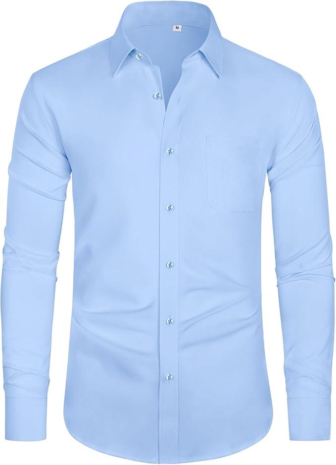 J.VER Men's Shirt Long Sleeve Business Shirt Wrinkle-Resistant Stretch Regular Fit Casual Shirt Easy Iron Solid Color, 12-13Y