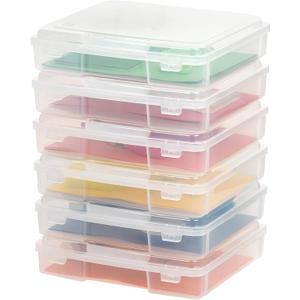 IRIS USA Board Game Storage Craft Organizer Box with Snap-Tight Latch Lid, 6-Pack Portable Plastic Case Bin for Puzzles, Magazines, Hobbies, Art Supplies, Fits 8.5" x 11" & A4 Papers, Thick, Clear