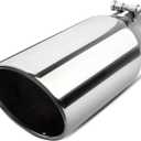Vurkcy 4 inch Inlet Exhaust Tip, 5" Outlet 12" Overall Length Stainless Steel Exhaust Tail Pipe, Bolt-On, Rolled Edge, Slant Sleek Angle Cut, Polished Tailpipe, Silvery