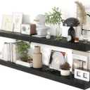 Heimlove 55 Inch Floating Shelves for Wall 8 Inch Deep Black Shelves Set of 2,Wall Mounted Rustic Wood Long Floating ShelfLarge Extra Display & Storage Shelf with Invisible Brackets