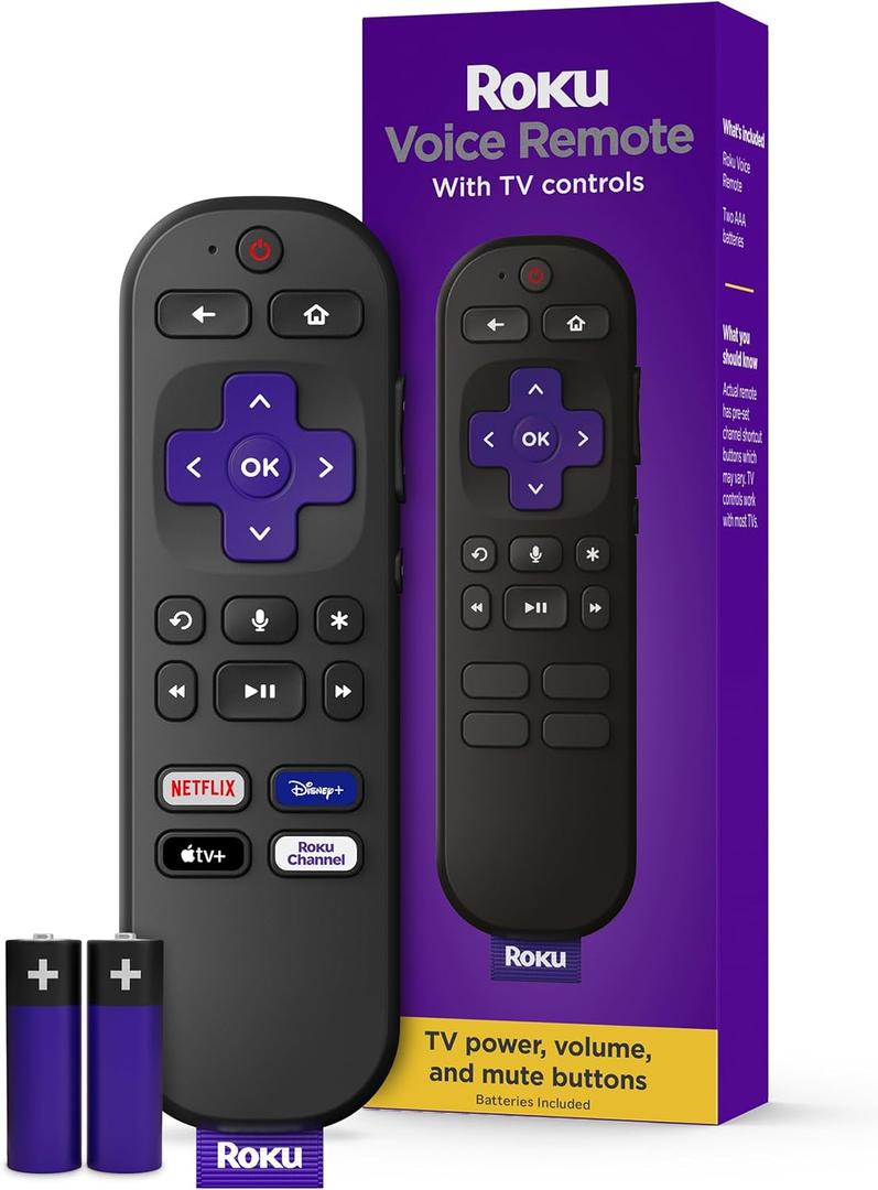 Roku Voice Remote | Replacement TV Remote Control with Voice Control, Simple Setup, & Pre-Set App Shortcuts - Compatible with Roku TV, Players, & Audio Devices (Pack of 1)