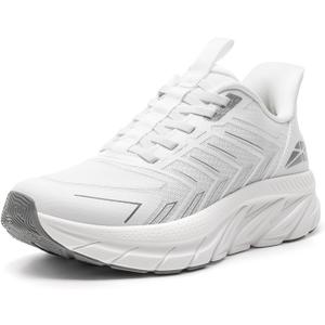 ALLSWIFIT Women's Slip On Walking Shoes Running Comfortable Tennis Breathable Non Slip Athletic Gym Workout Cross Training Fashion Sneakers, Size 8W, White, SARR034W