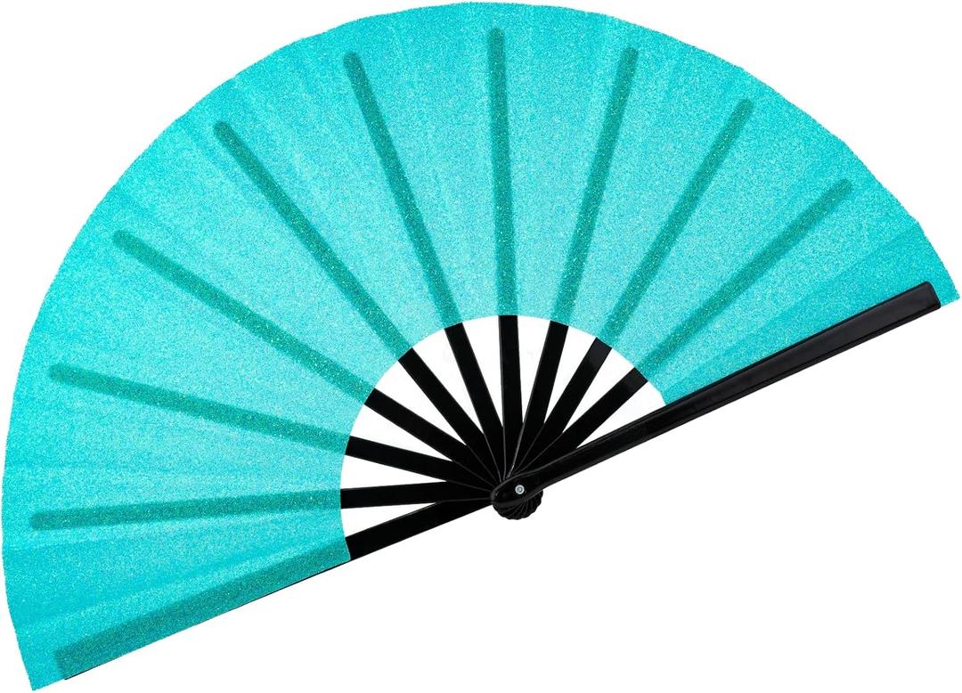 3 x 13" Glitter Large Rave Fans Clap Fans for Line Dancing Folding Clack Handheld Foldable Decorative Fans Hand Fan for Dance, EDM Music Festivals & Parties(Light Blue)